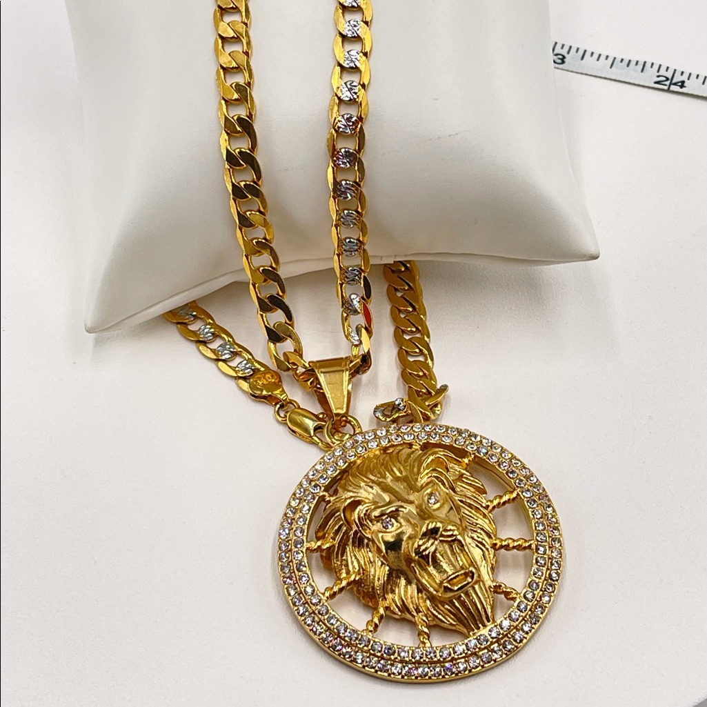 Mens Hip Hop Jewelry Iced Out Gold Color Fashion Bling Bling Lion And Necklace